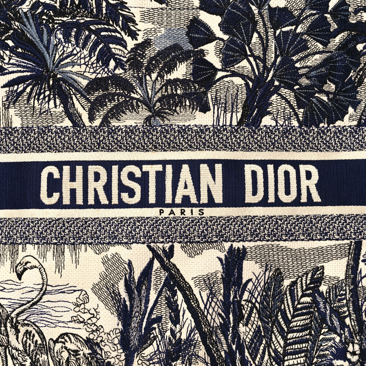 Christian Dior Canvas Embroidered Large Palm Tree Toile De Jouy Book Tote Blue 8 of 13