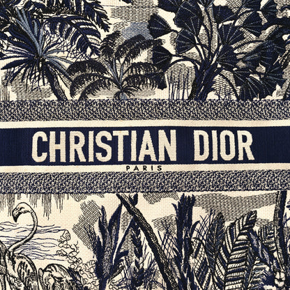 Christian Dior Canvas Embroidered Large Palm Tree Toile De Jouy Book Tote Blue 8 of 13