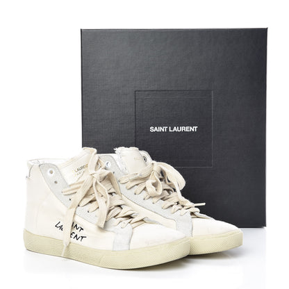 Saint Laurent Distressed Canvas Womens Classic Court High Top Sneakers 37.5 Milk Panna 12 of 12