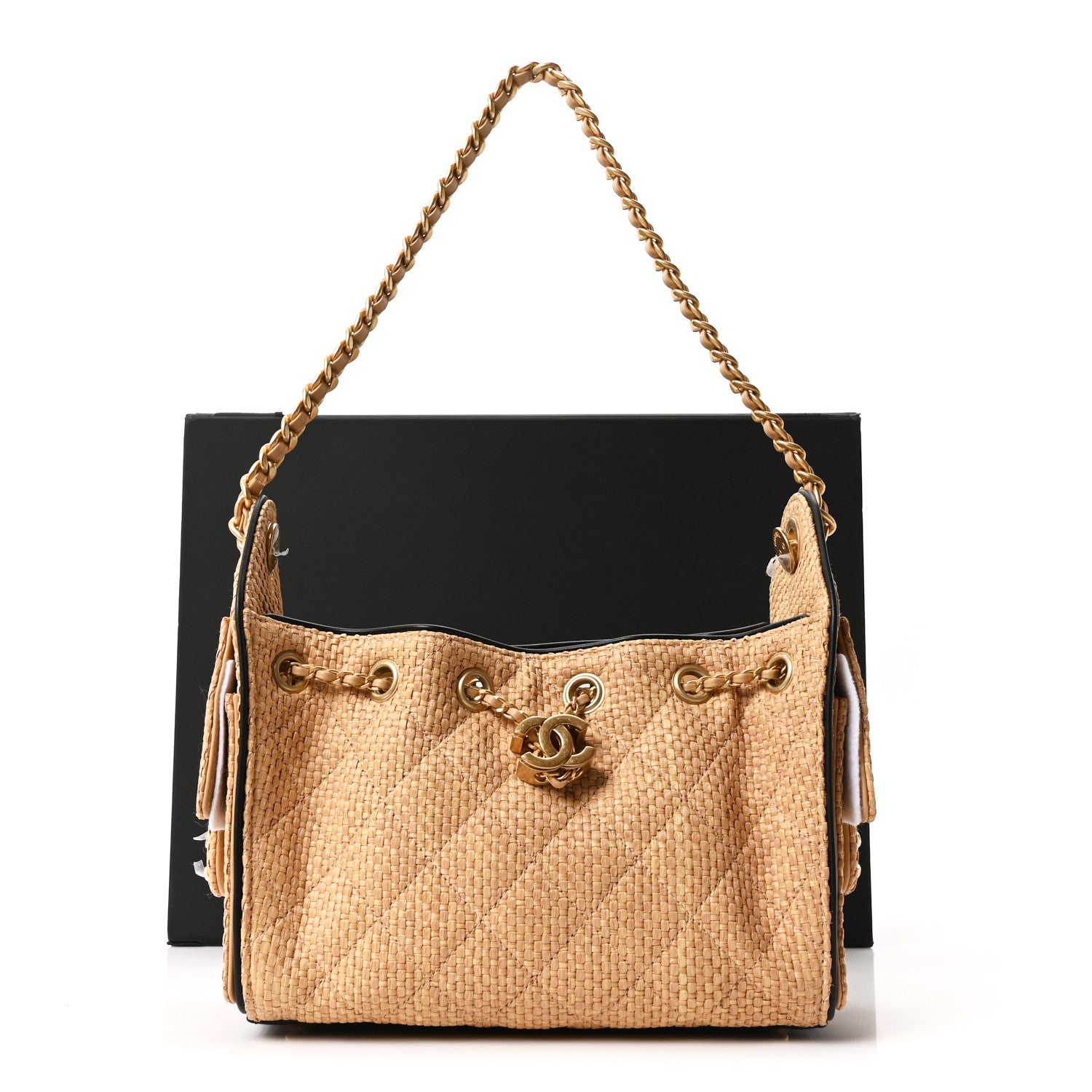 Chanel Braided Raffia Calfskin Quilted Mini Chanel 25 Handbag Beige Black 11 of 11