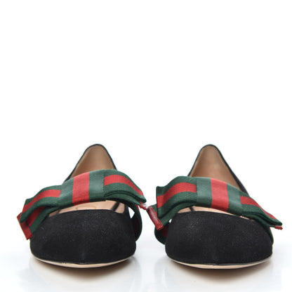 Gucci Suede Web Bow Point Toe Ballerina Flats 39 Black 2 of 10