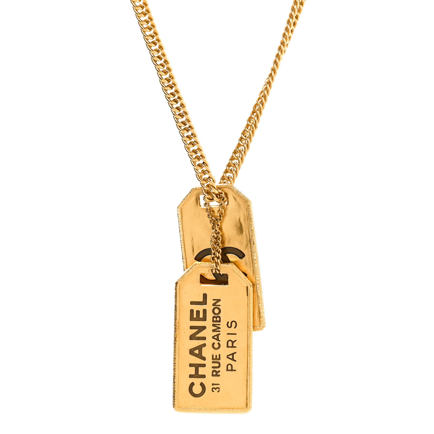 Chanel ID Dog Tag Charm Necklace Gold 4 of 6