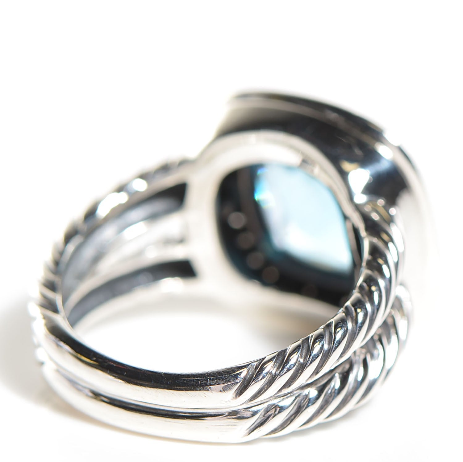 David Yurman Sterling Silver Diamond Blue Topaz 11mm Albion Ring 54 7 3 of 6