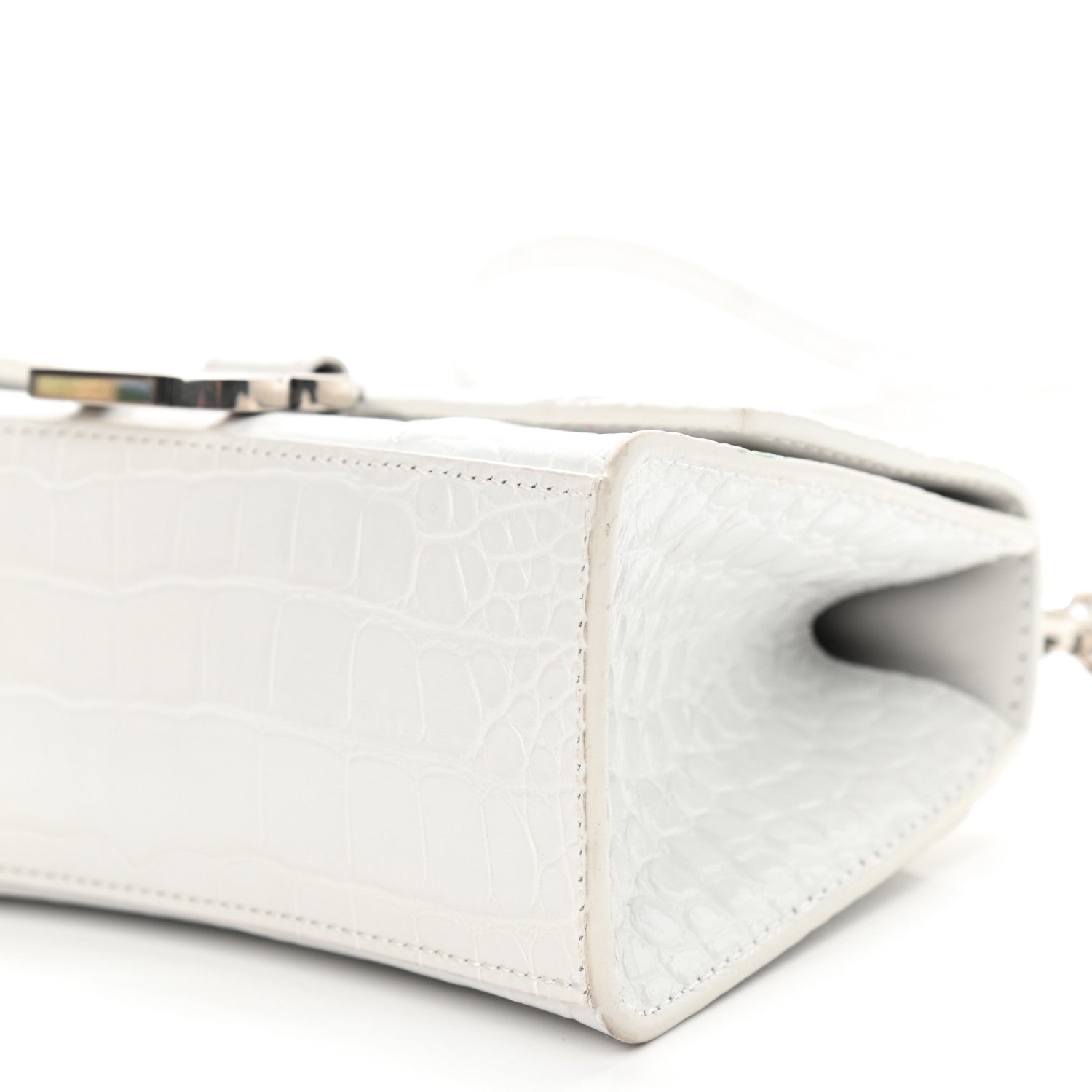 Balenciaga Shiny Calfskin Crocodile Embossed Hourglass Top Handle Bag XS White 10 of 10