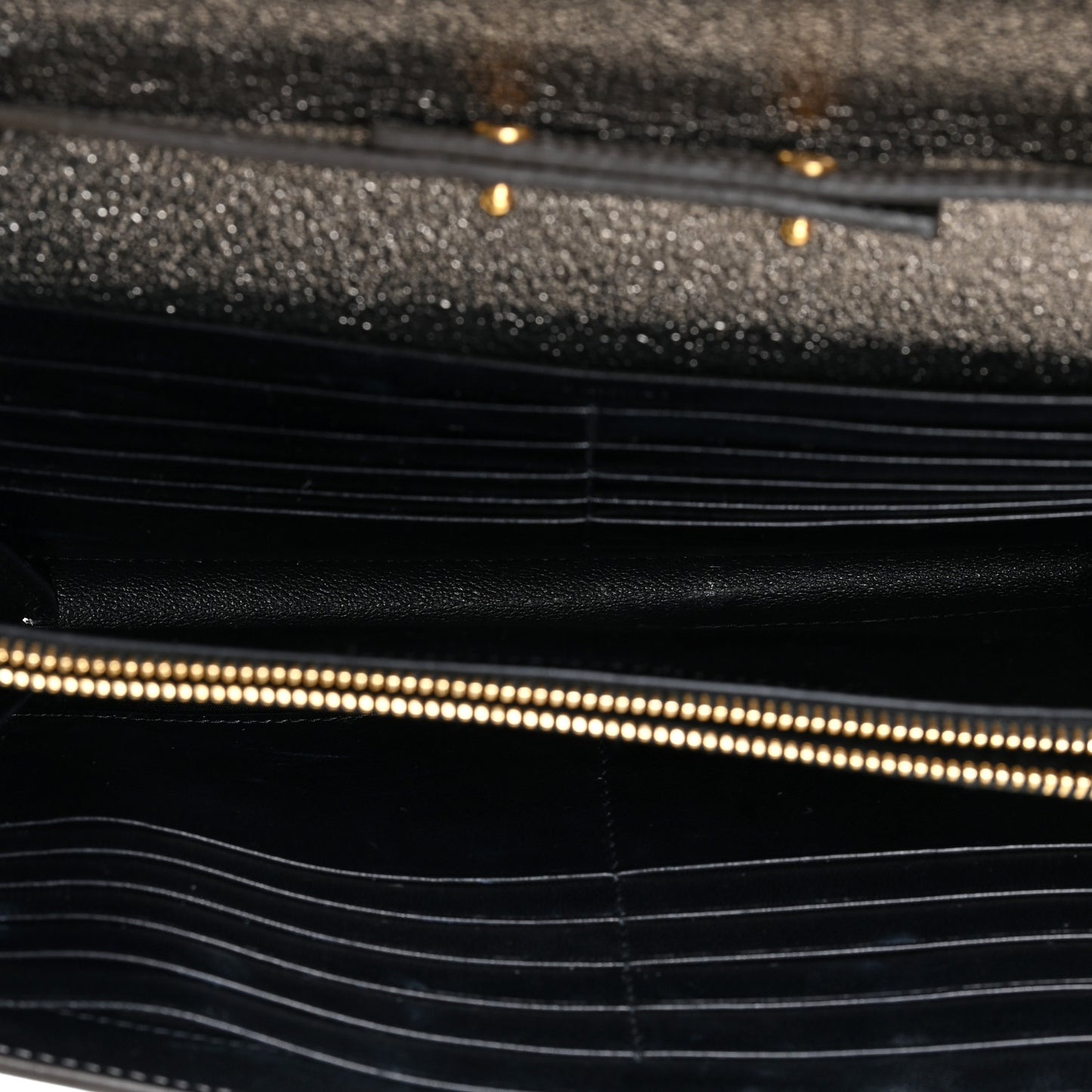 Grained Metallic Calfskin Monogram Chain Wallet Bronze