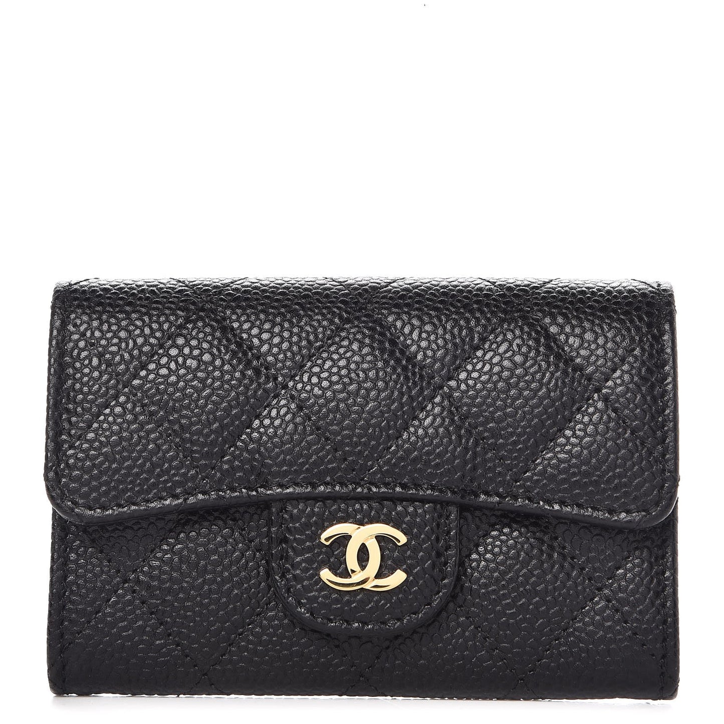 Caviar Quilted Flap Card Holder Black