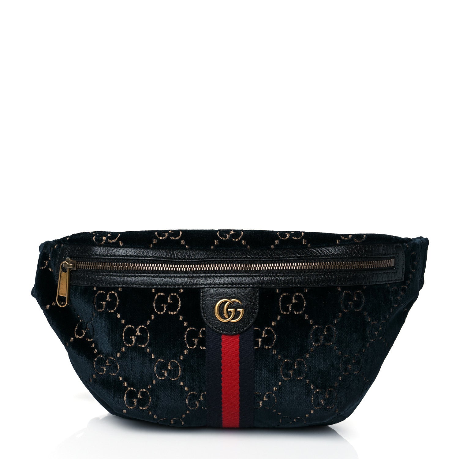 Gucci Velvet GG Monogram Web Belt Bag Blue Beige 1 of 11