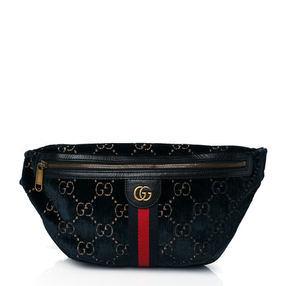 Gucci Velvet GG Monogram Web Belt Bag Blue Beige 1 of 11