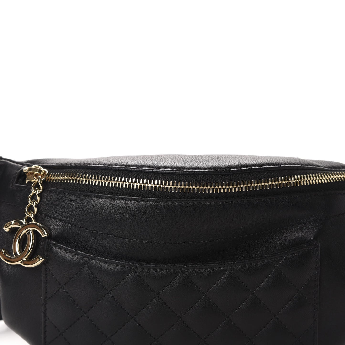 Lambskin Quilted Waist Bag Fanny Pack Black