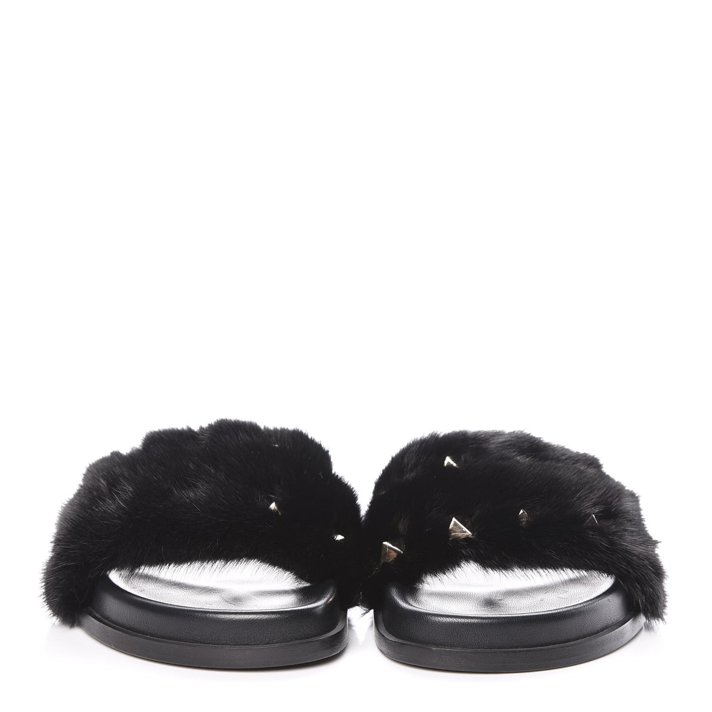 Mink Fur Rockstud Slide Sandals 38 Black