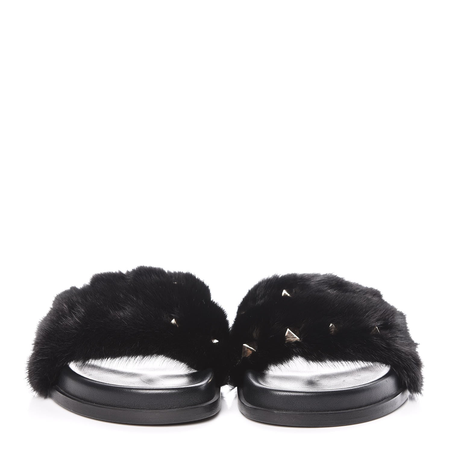 Valentino Garavani Mink Fur Rockstud Slide Sandals 38 Black 2 of 10