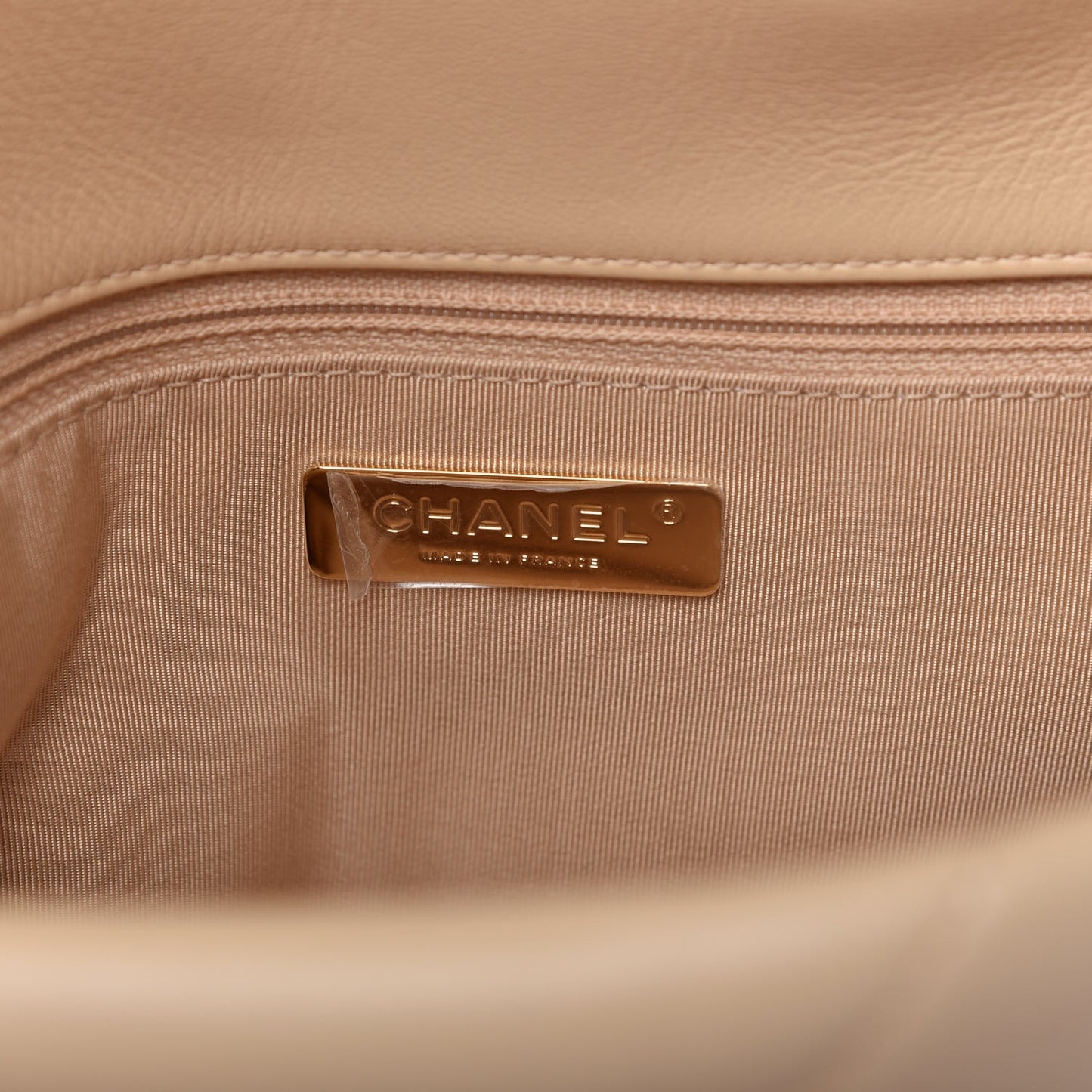 Shiny Goatskin Quilted Large Chanel 19 Flap Beige