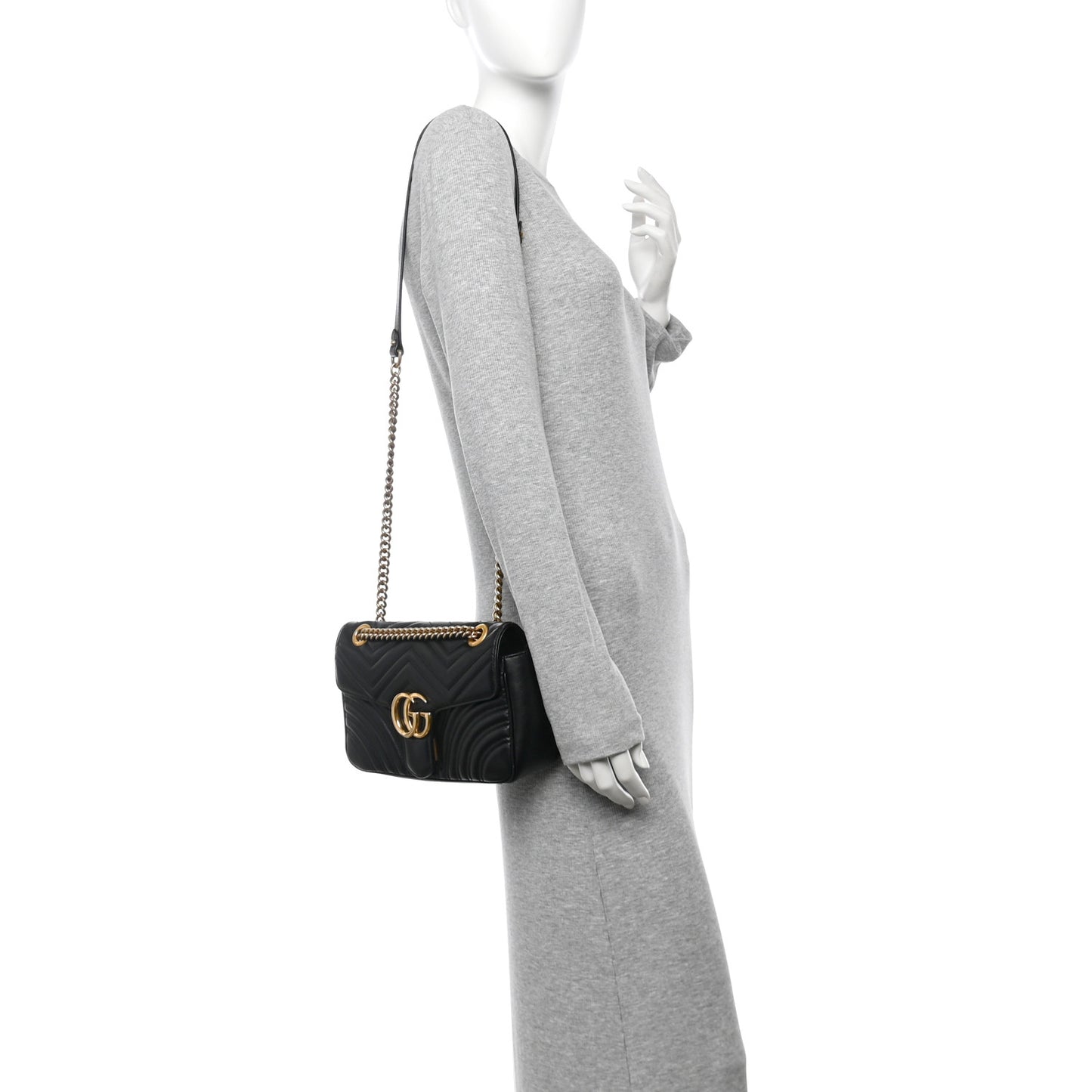 Calfskin Matelasse Small GG Marmont Shoulder Bag Black