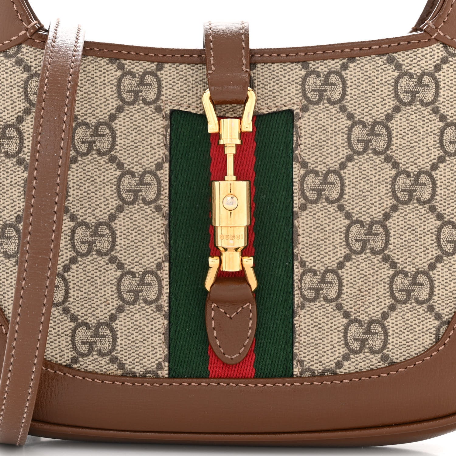 Gucci GG Supreme Monogram Azalea Calfskin Web Mini Jackie 1961 Hobo Beige Ebony Brown Sugar 8 of 10