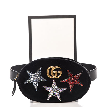 Gucci Velvet Matelasse Crystal Star GG Marmont Belt Bag 85 34 Black 9 of 9