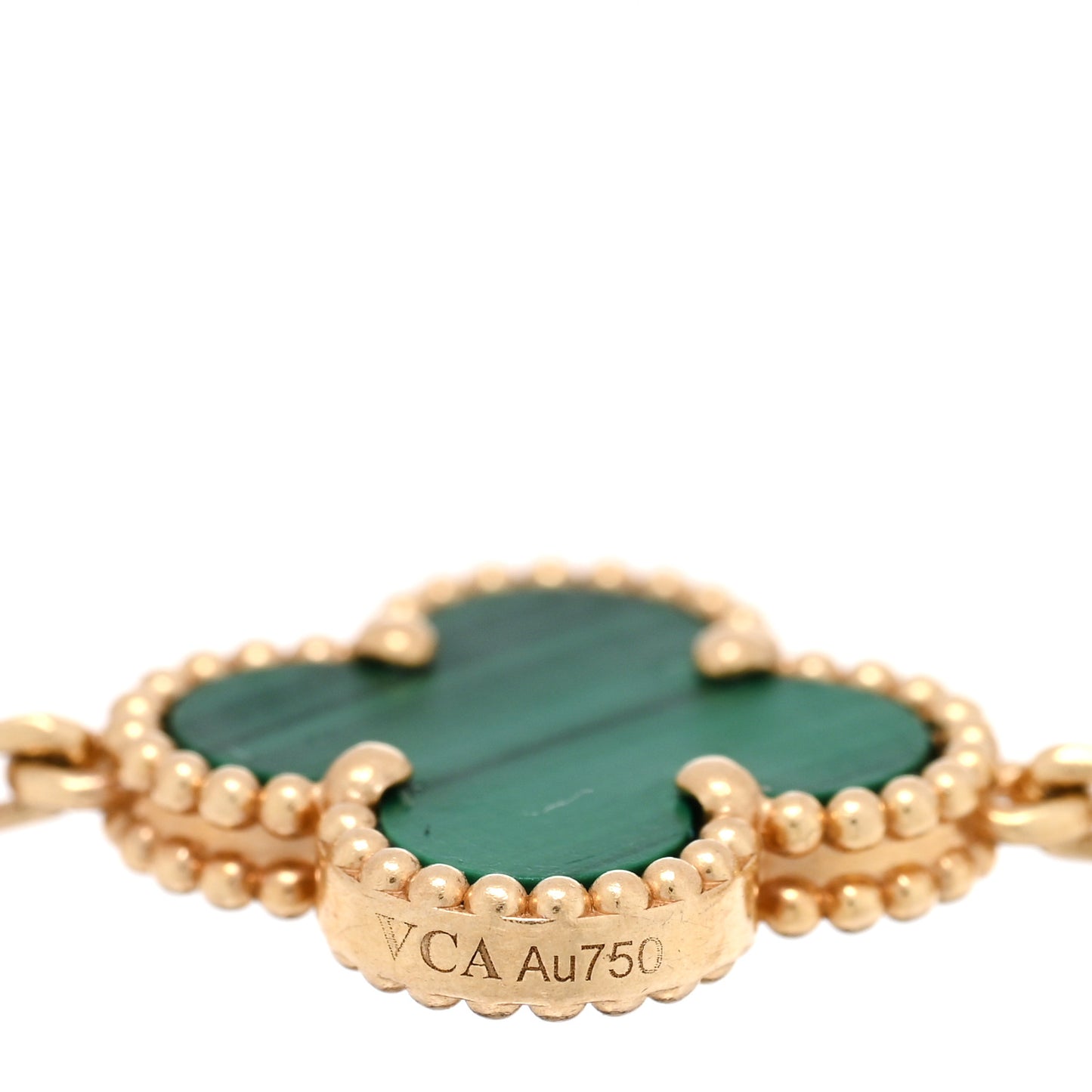 18K Yellow Gold Malachite 5 Motifs Vintage Alhambra Bracelet