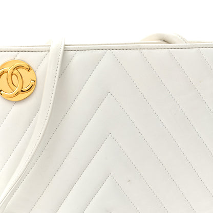 Chanel Lambskin Chevron Quilted CC Shoulder Bag White 8 of 10
