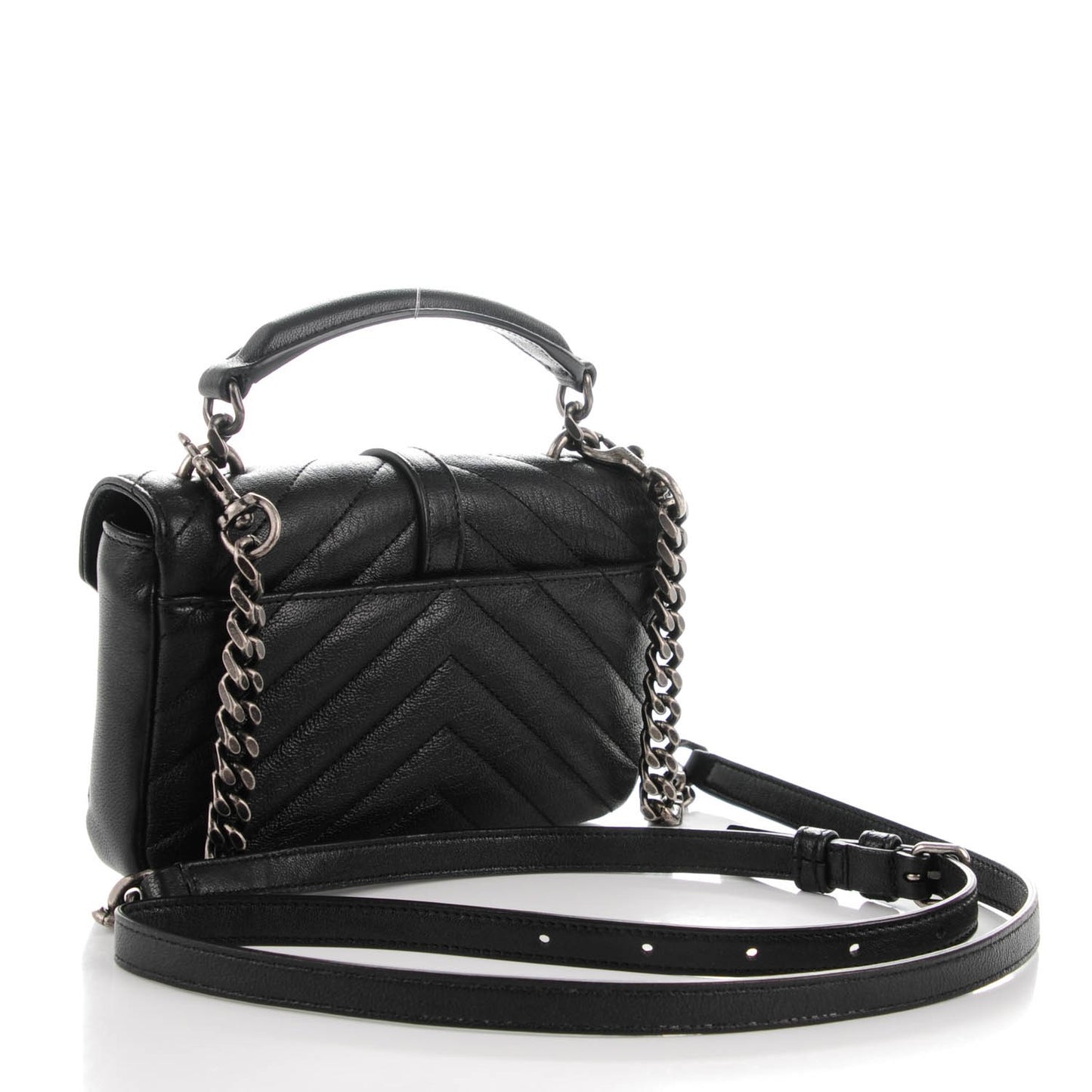 Sheepskin Matelasse Chevron Monogram College Chain Wallet Black