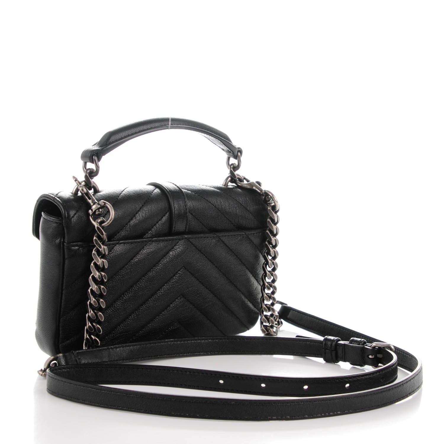 Saint Laurent Sheepskin Matelasse Chevron Monogram College Chain Wallet Black 3 of 7