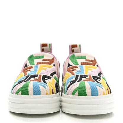 Fendi X SARA COLEMAN Canvas FF Vertigo Embroidered Womens Rise Slip On Sneakers 36 Grezzo Multicolor 2 of 9