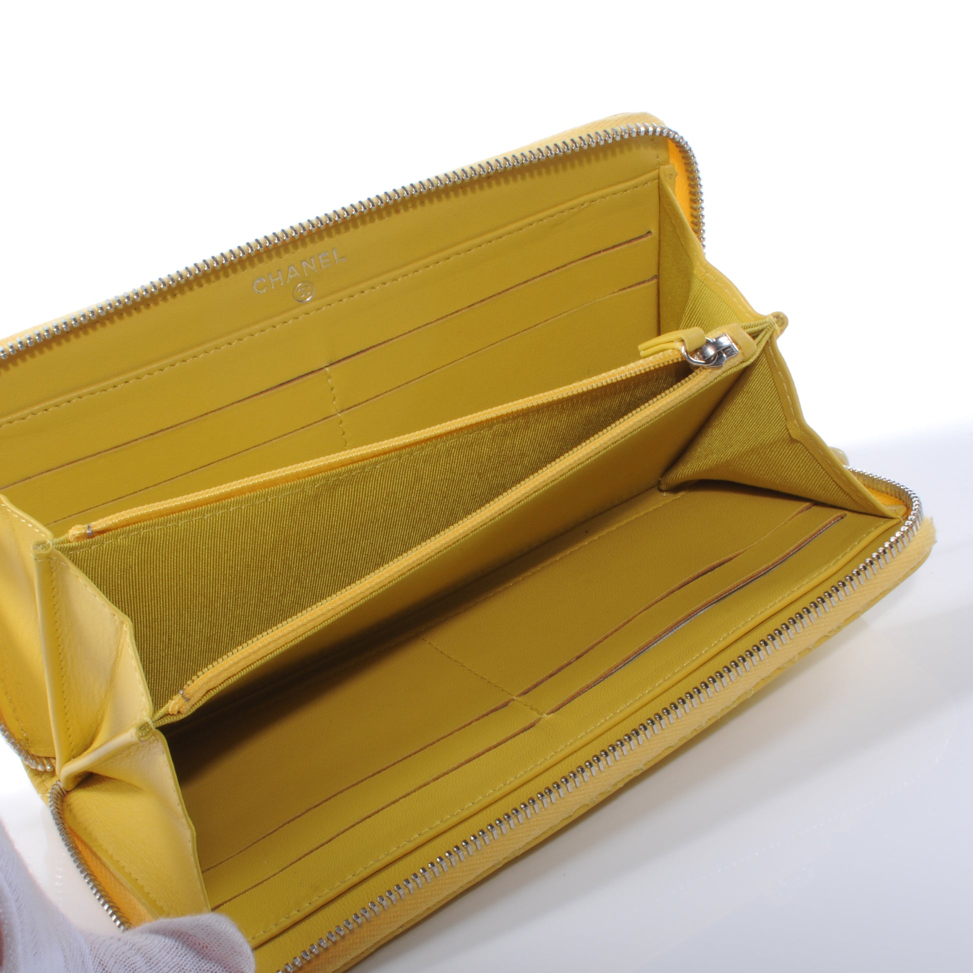 Chanel Lambskin Quilted Zip Around Wallet Yellow 4 of 7
