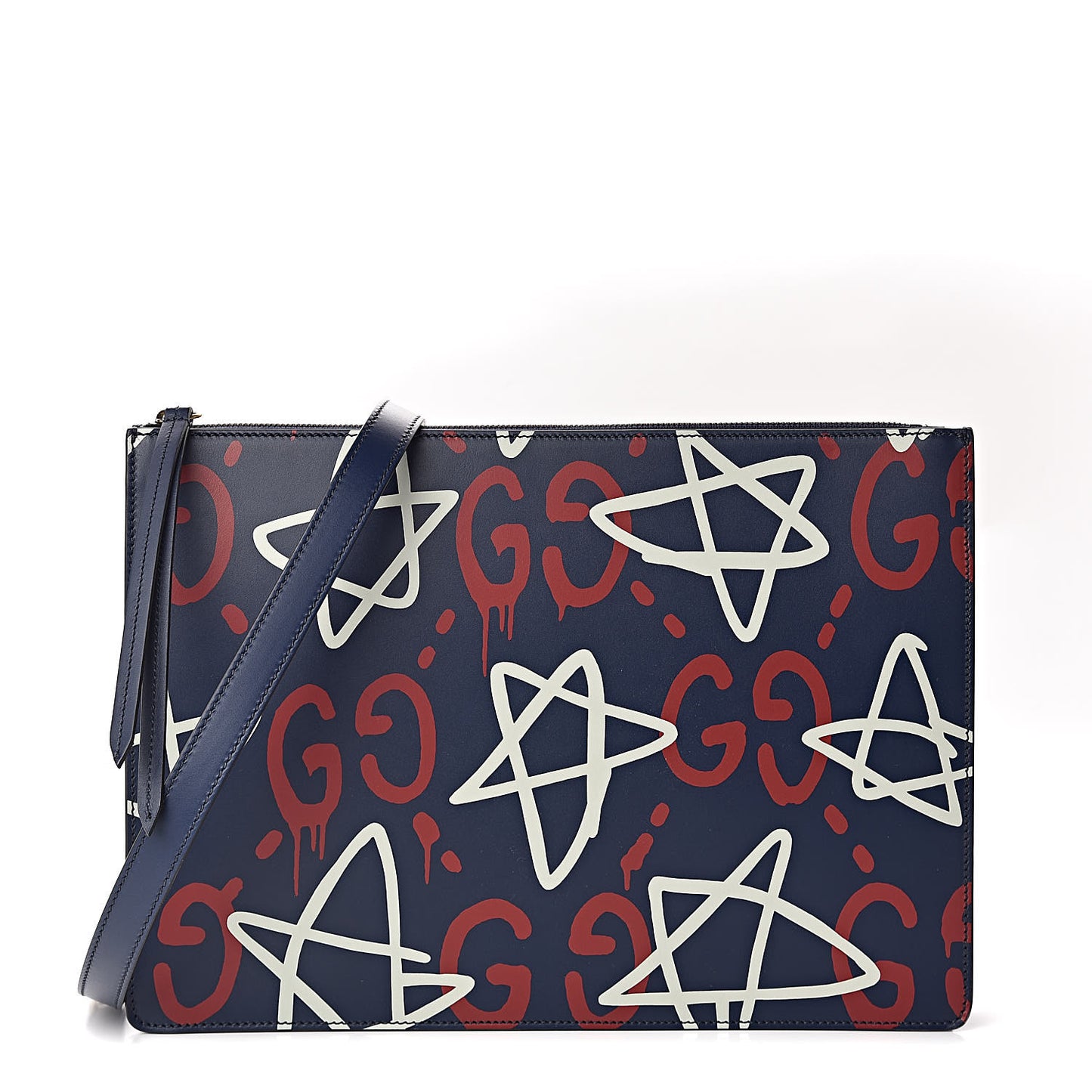 Calfskin GucciGhost Print GG Messenger Bag Blue Agata Hibiscus Red
