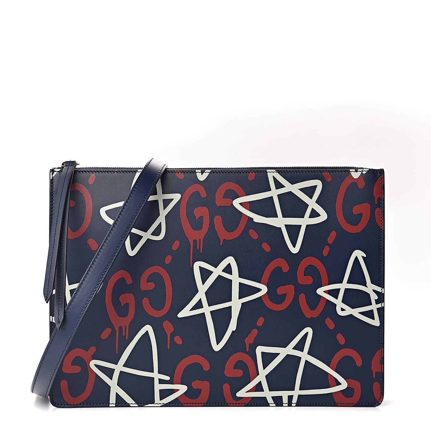 Gucci Calfskin GucciGhost Print GG Messenger Bag Blue Agata Hibiscus Red 1 of 11