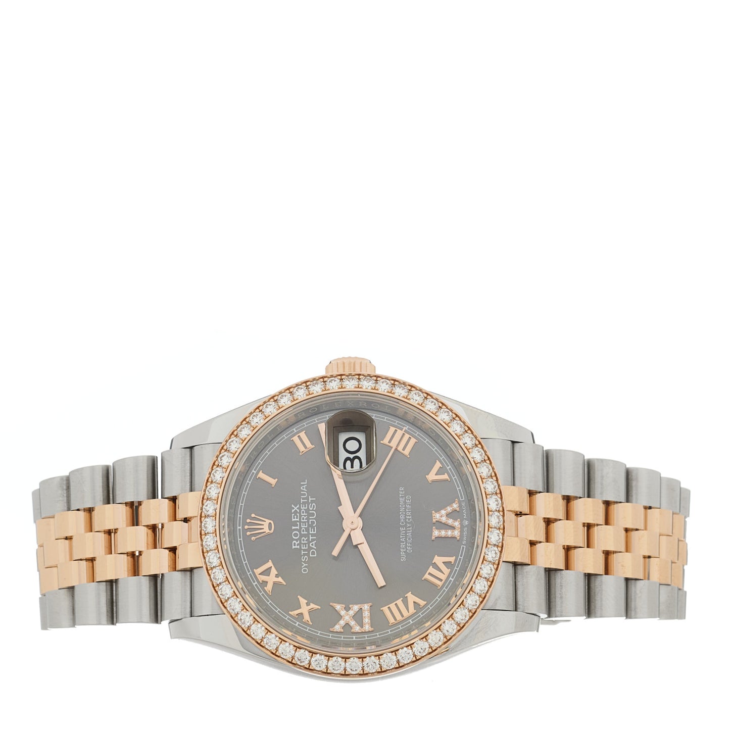 Stainless Steel 18K Everose Gold Diamond 36mm Oyster Perpetual Datejust Watch Rhodium Roman 126281RBR