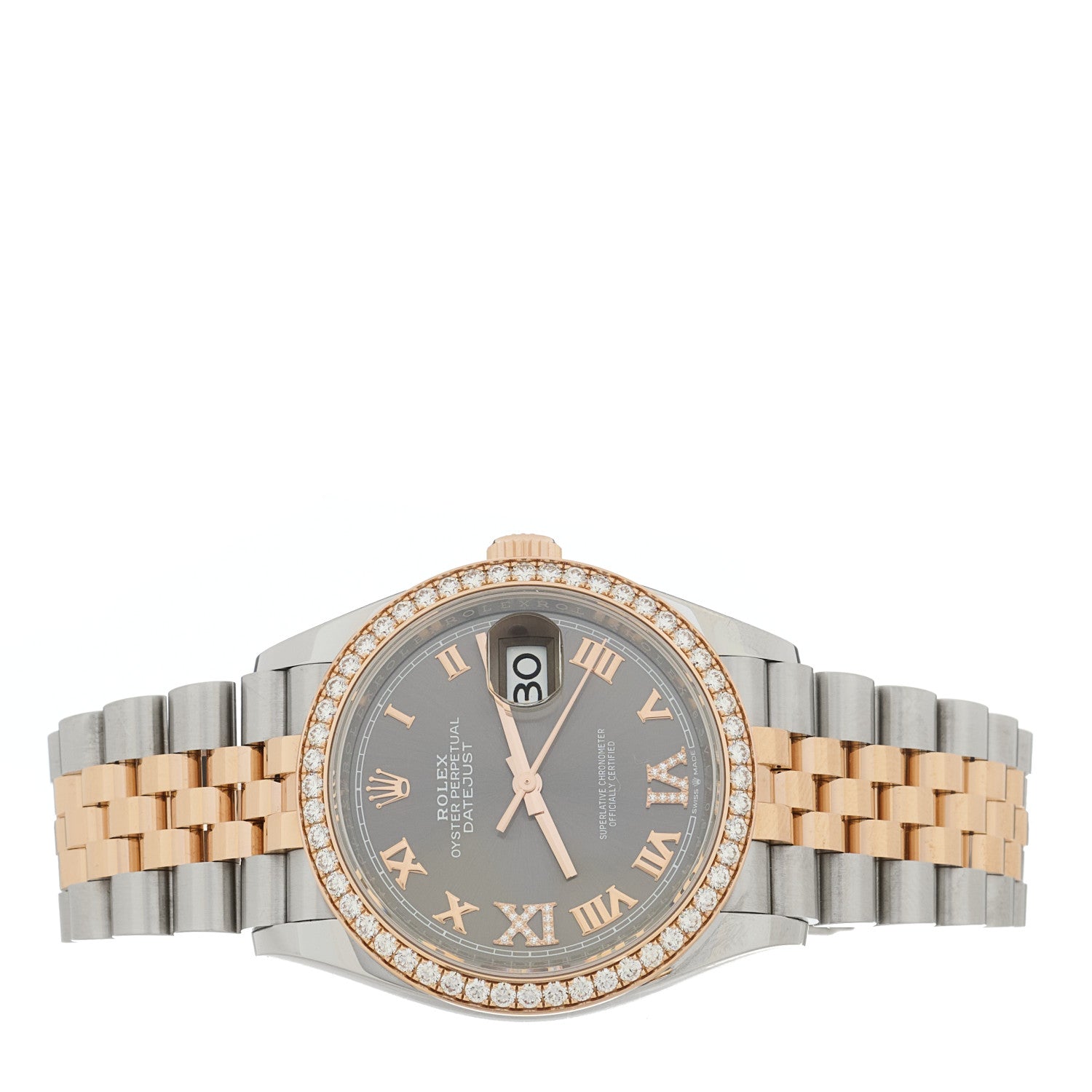 Rolex Stainless Steel 18K Everose Gold Diamond 36mm Oyster Perpetual Datejust Watch Rhodium Roman 126281RBR 2 of 5