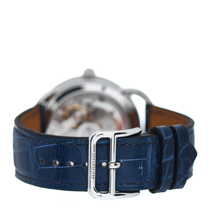 Hermes Stainless Steel Alligator Diamond Blue Sapphire Mother of Pearl 38mm Arceau Petite Lune Automatic Watch Bleu Saphir 3 of 5