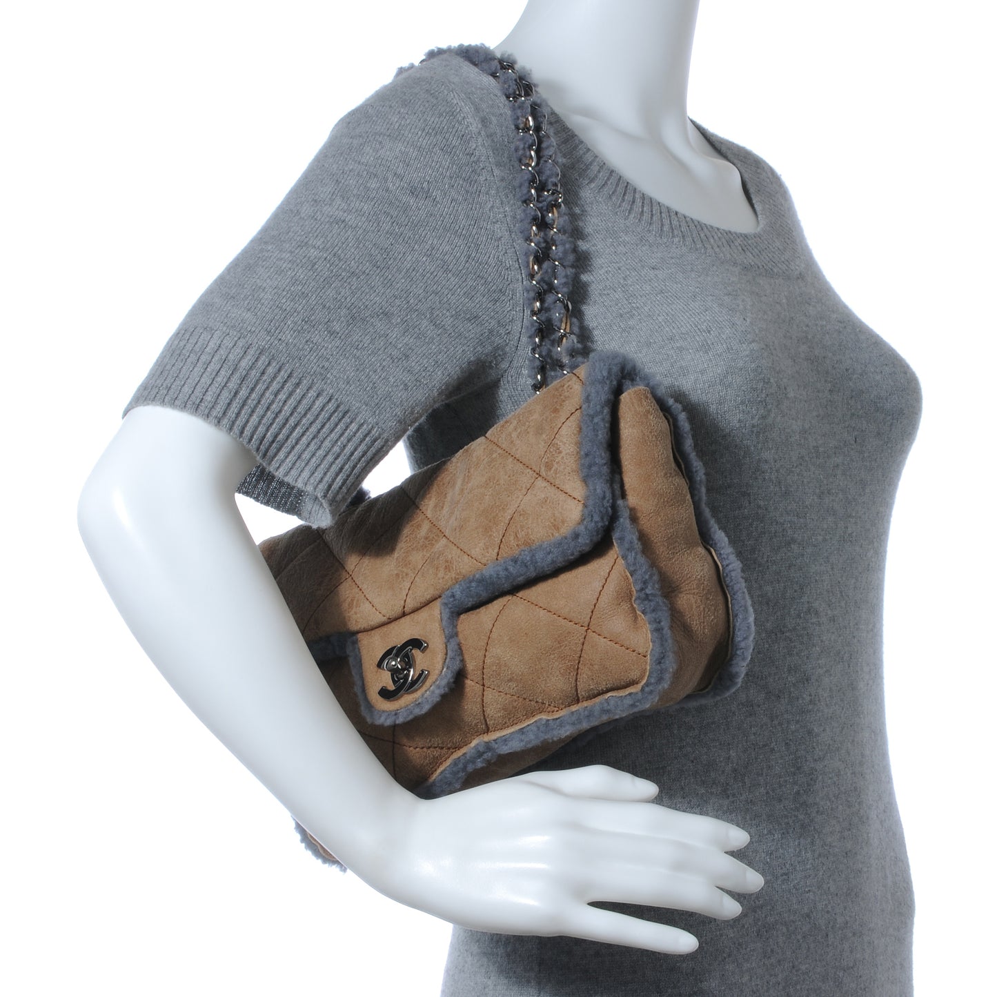 Shearling Sheepskin Quilted Medium Flap