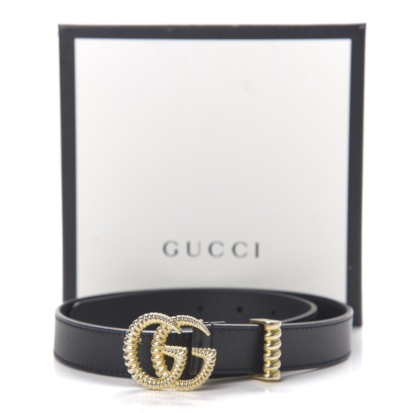 Moon Calfskin Torchon Double G 25mm Belt 75 30 Black