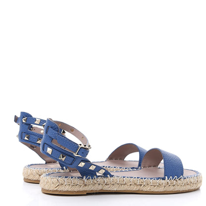 Valentino Garavani Grained Calfskin Rockstud Ankle Strap Espadrille Flat Sandals 37 Baltique 4 of 8
