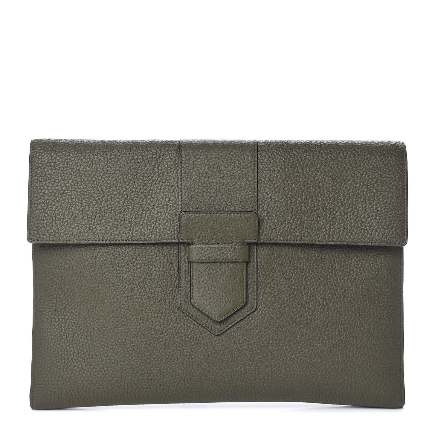 Taurillon Crispe Presse A4 Pouch Kaki