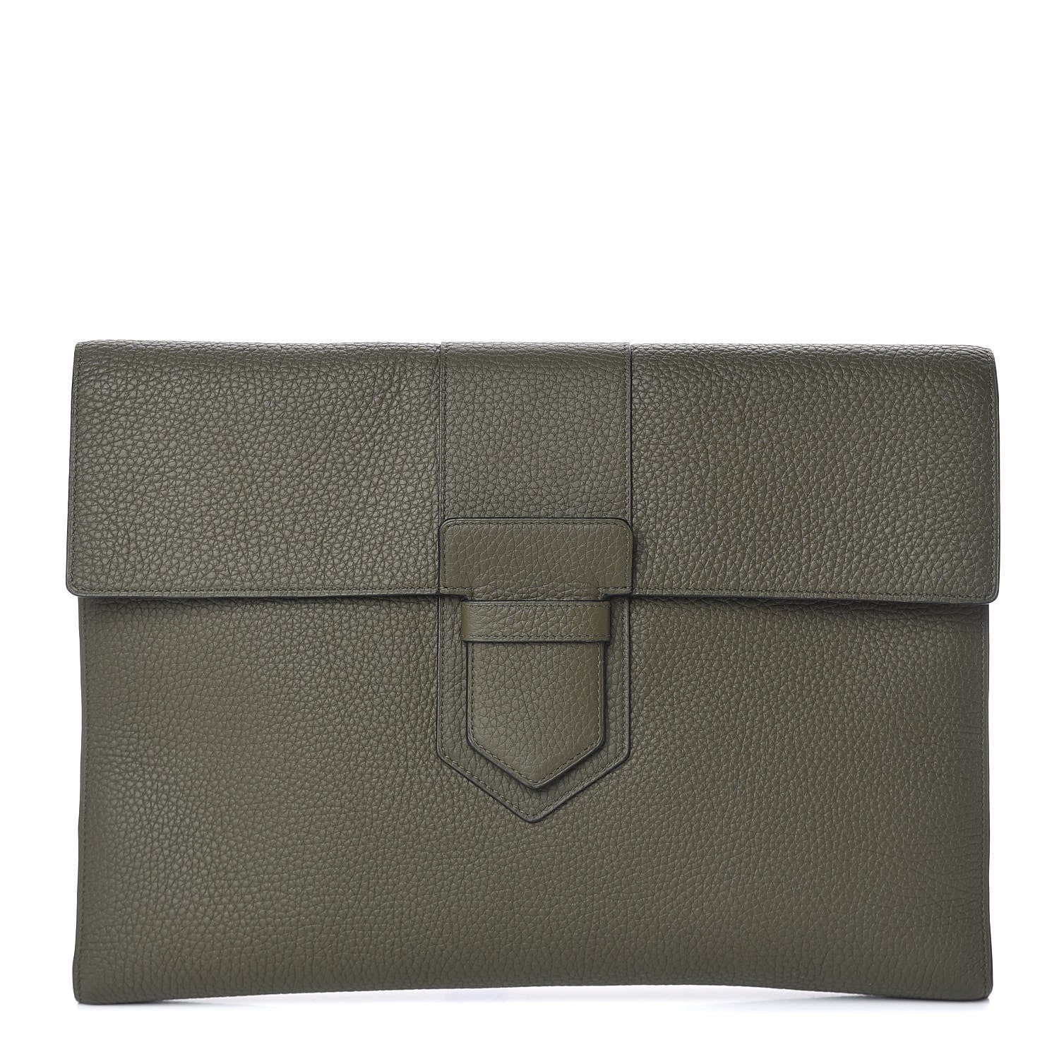 Delvaux Taurillon Crispe Presse A4 Pouch Kaki 1 of 8