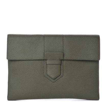 Delvaux Taurillon Crispe Presse A4 Pouch Kaki 1 of 8