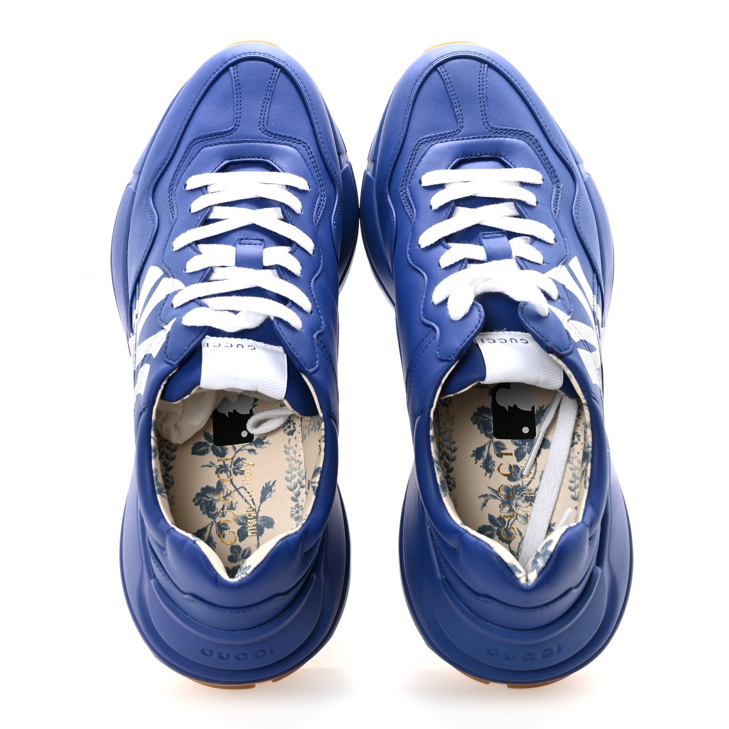 Gucci X MLB Calfskin NY Yankees Mens Rhyton Sneakers 8 Electric Blue 2 of 10