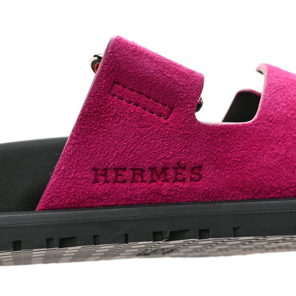 Hermes Suede Goatskin Womens Chypre Sandals 40.5 Rose Chapas Orange Synthetique 9 of 10