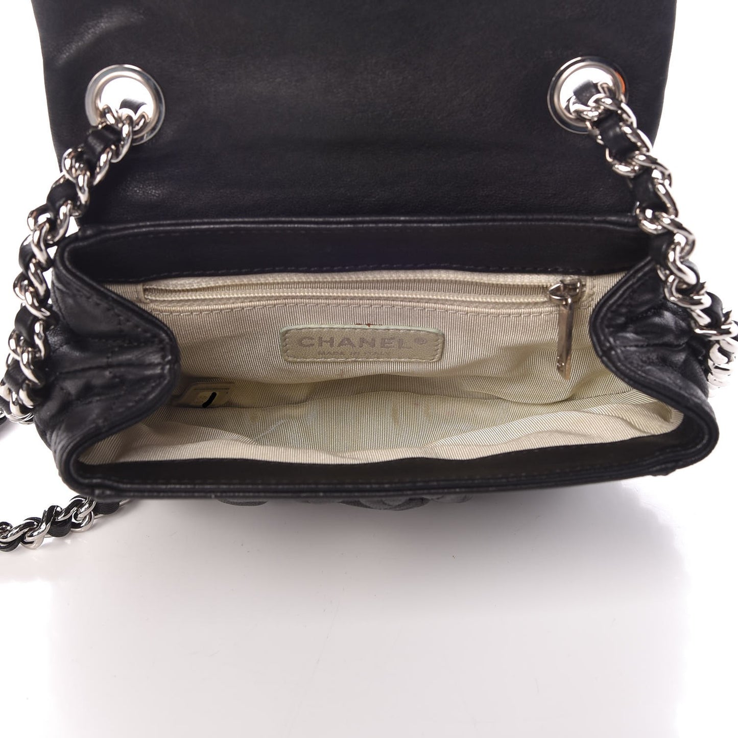 Washed Lambskin Quilted Mini Chain Around Flap Black