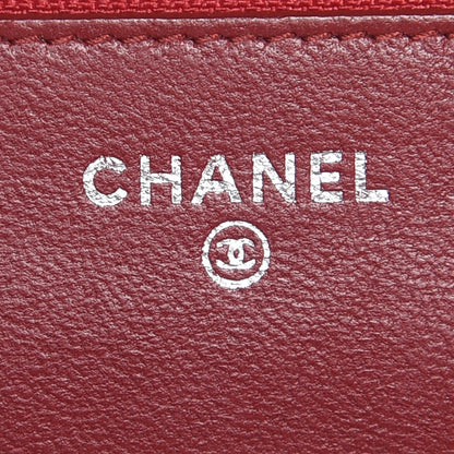 Chanel Lambskin Camellia Embossed Wallet On Chain WOC Dark Red 6 of 14