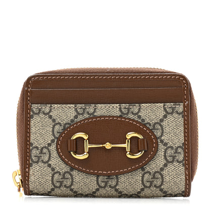 Gucci GG Supreme Monogram Azalea Calfskin Horsebit 1955 Zip Around ID Card Case Wallet Beige Ebony Brown Sugar 1 of 10