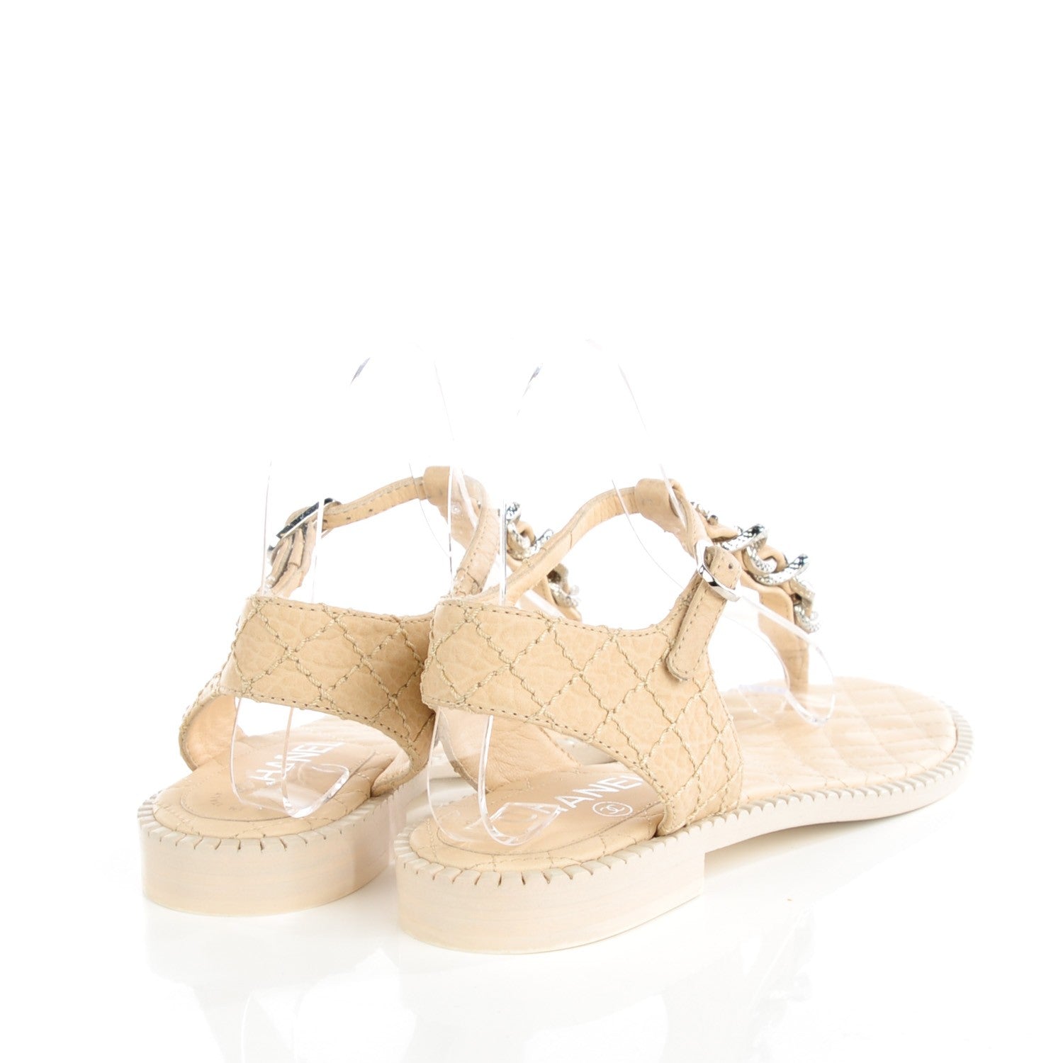 Chanel Calfskin CC Chain Thong Sandals 36.5 Beige 4 of 8
