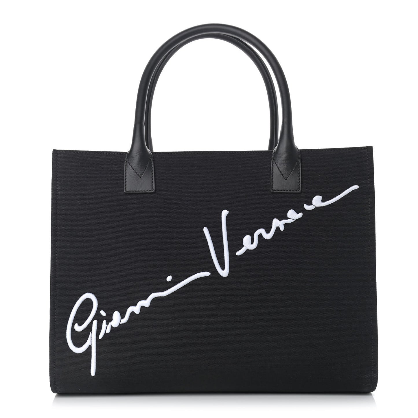 Canvas Suppler Calfskin Cabas GV Signature Tote Black