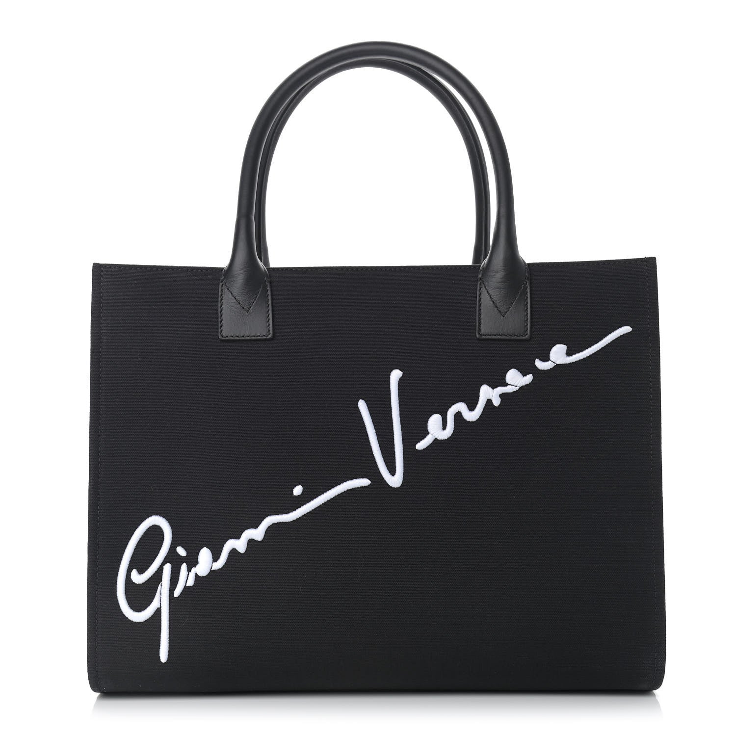 Versace Canvas Suppler Calfskin Cabas GV Signature Tote Black 1 of 9