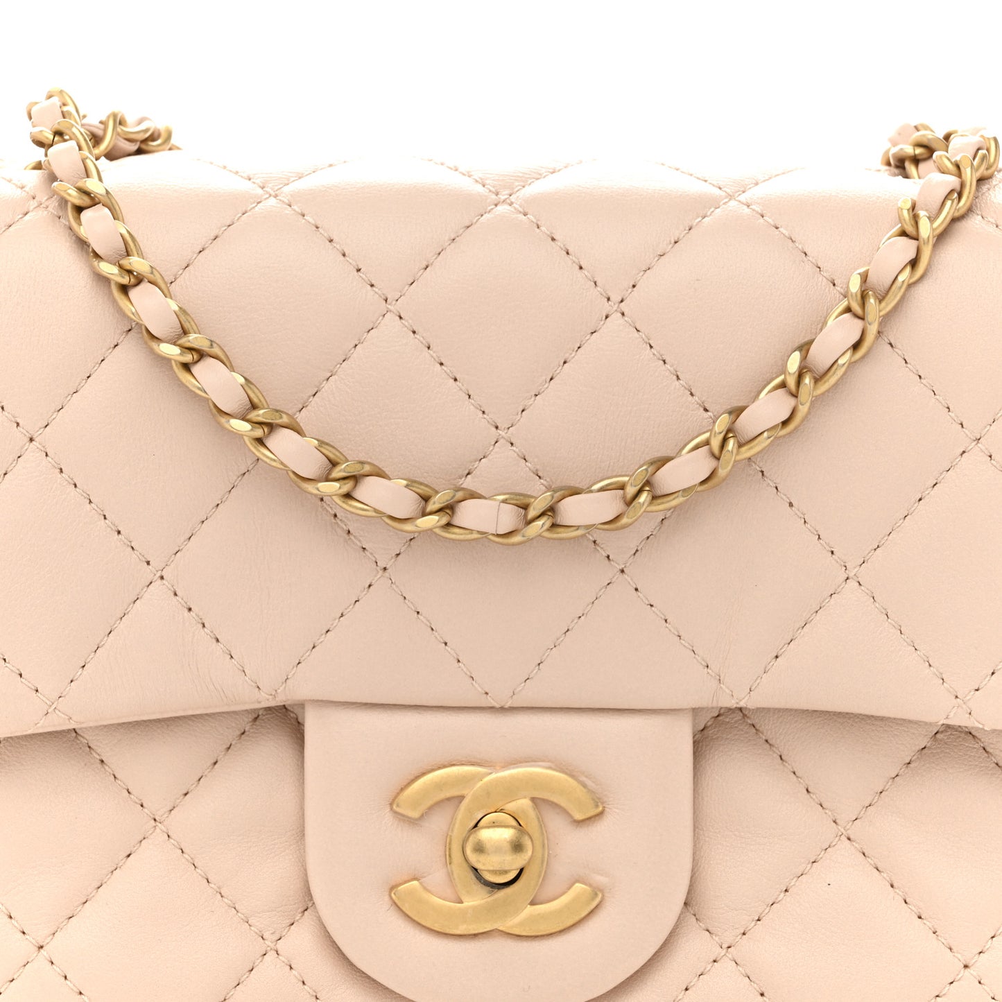 Lambskin Quilted Mini Pearl Crush Flap Light Beige