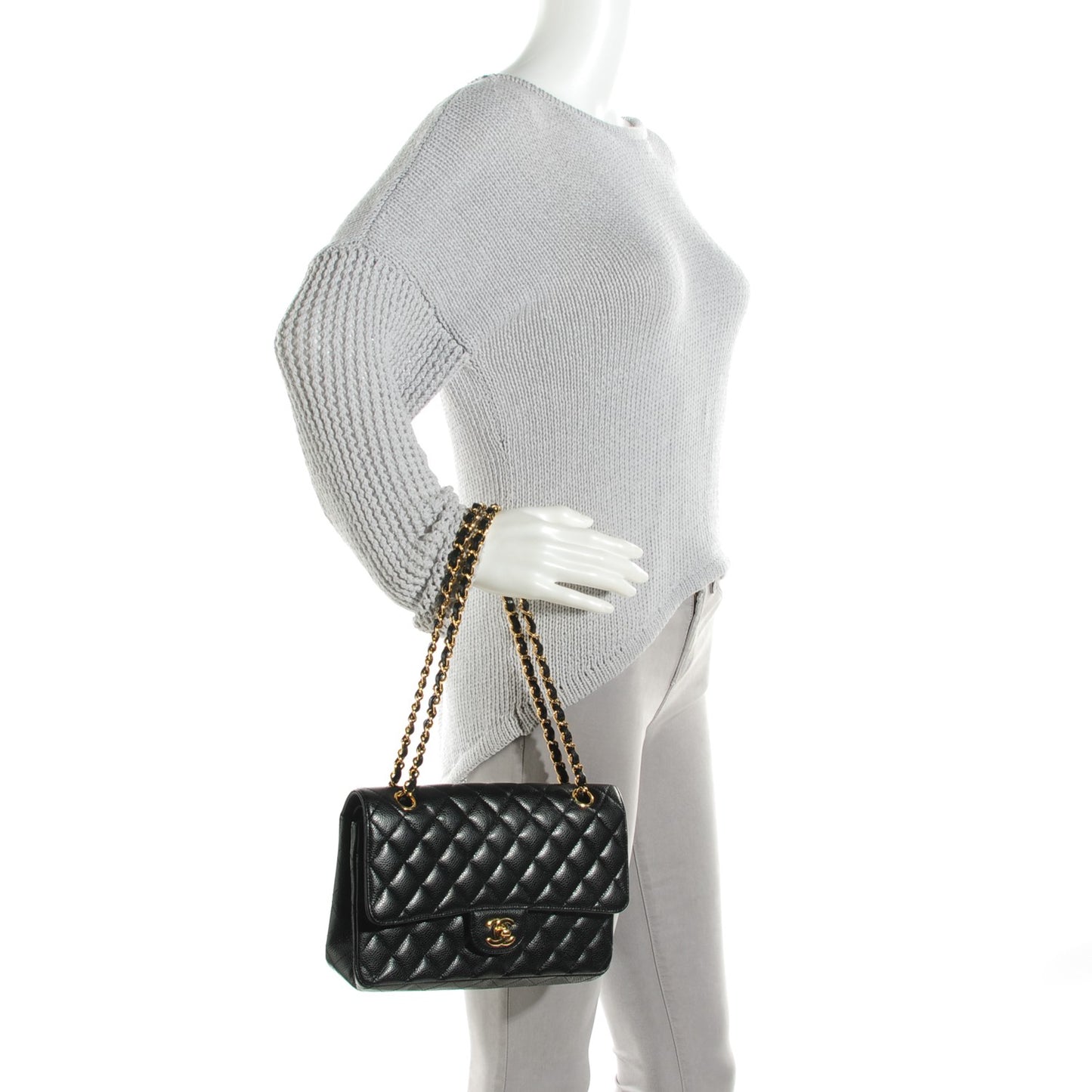 Caviar Quilted Medium Double Flap Black