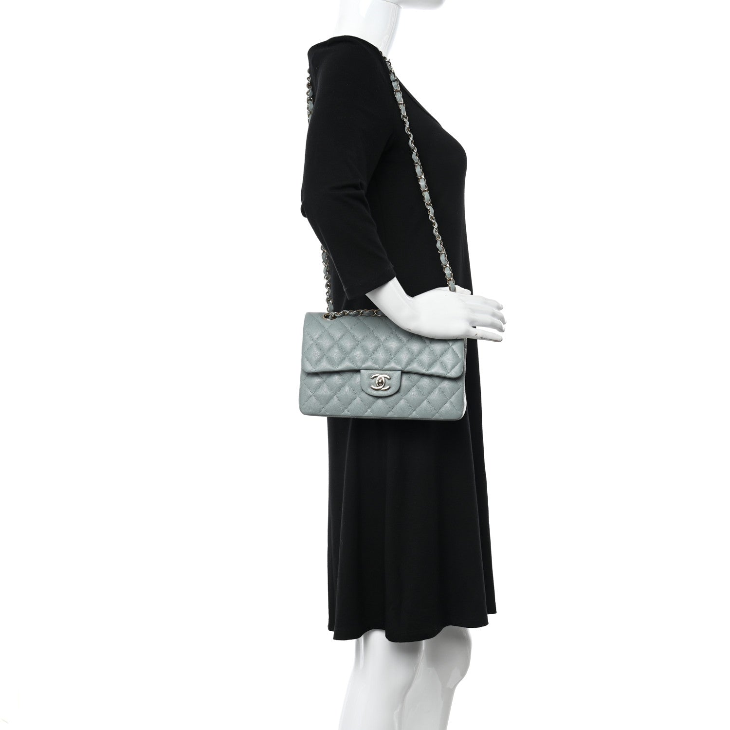 Chanel Caviar Quilted Small Double Flap Light Blue 2 of 10