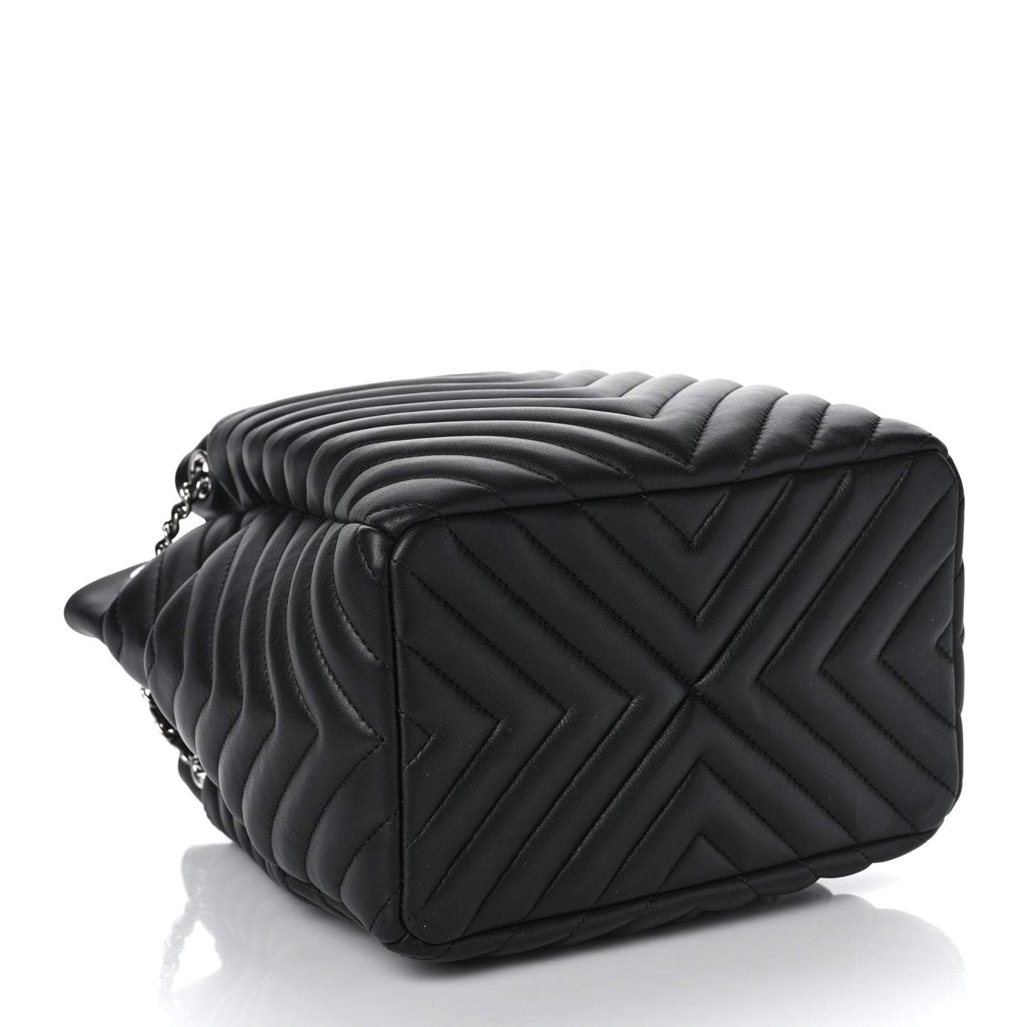 Lambskin Chevron Small Urban Spirit Drawstring Bag Black
