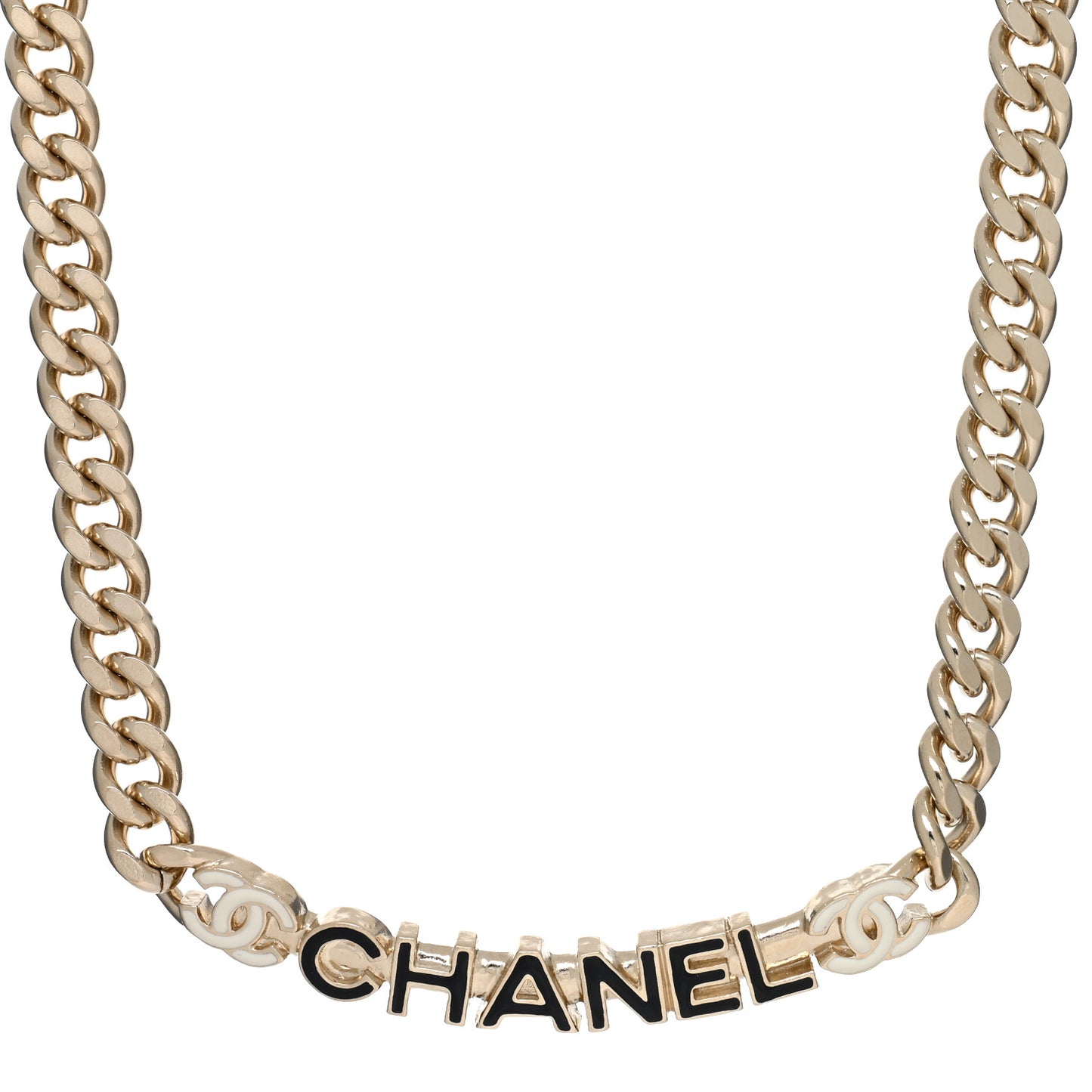 Enamel Metal Logo Choker Necklace Gold White Black