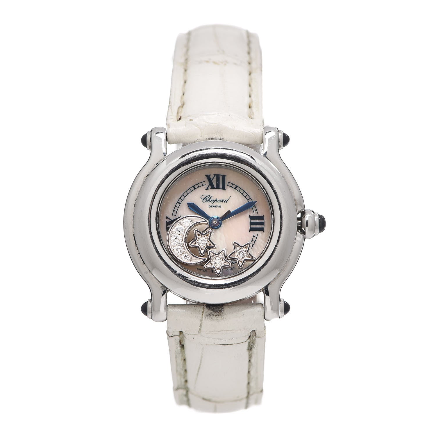 Chopard Stainless Steel Alligator Diamond Mother of Pearl 26mm Happy Sport Moon Star Quartz Watch 1 of 11